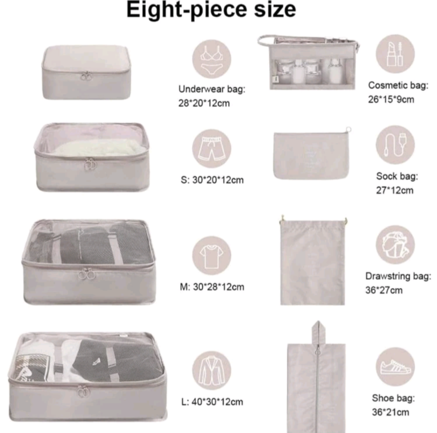 8-Piece Travel Packing Cube Set – Lightweight, Organized & TSA-Friendly